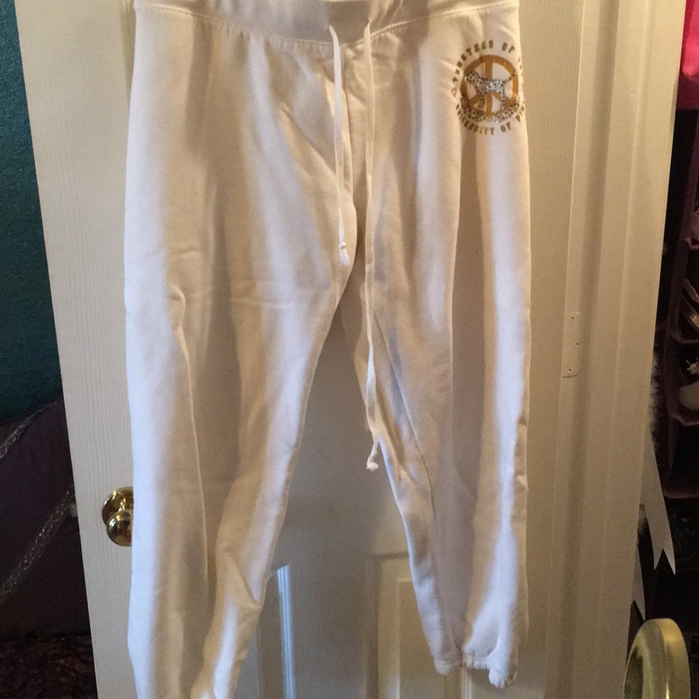Matching cream sweats with cuff bottoms